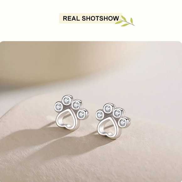 Ailmay Real 925 Sterling Silver Pet Paw Footprint Stud Earrings - Picture 2 of 5